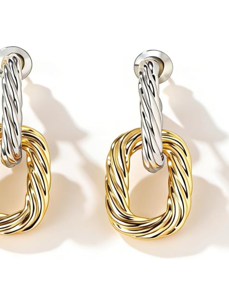 Versatile 14k Gold Dangle Earrings - Chunky Hoop & Paperclip Design